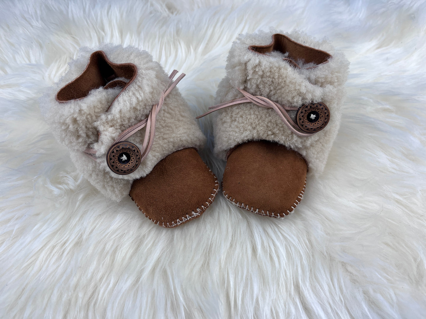 Handsewn wool sherpa baby booties
