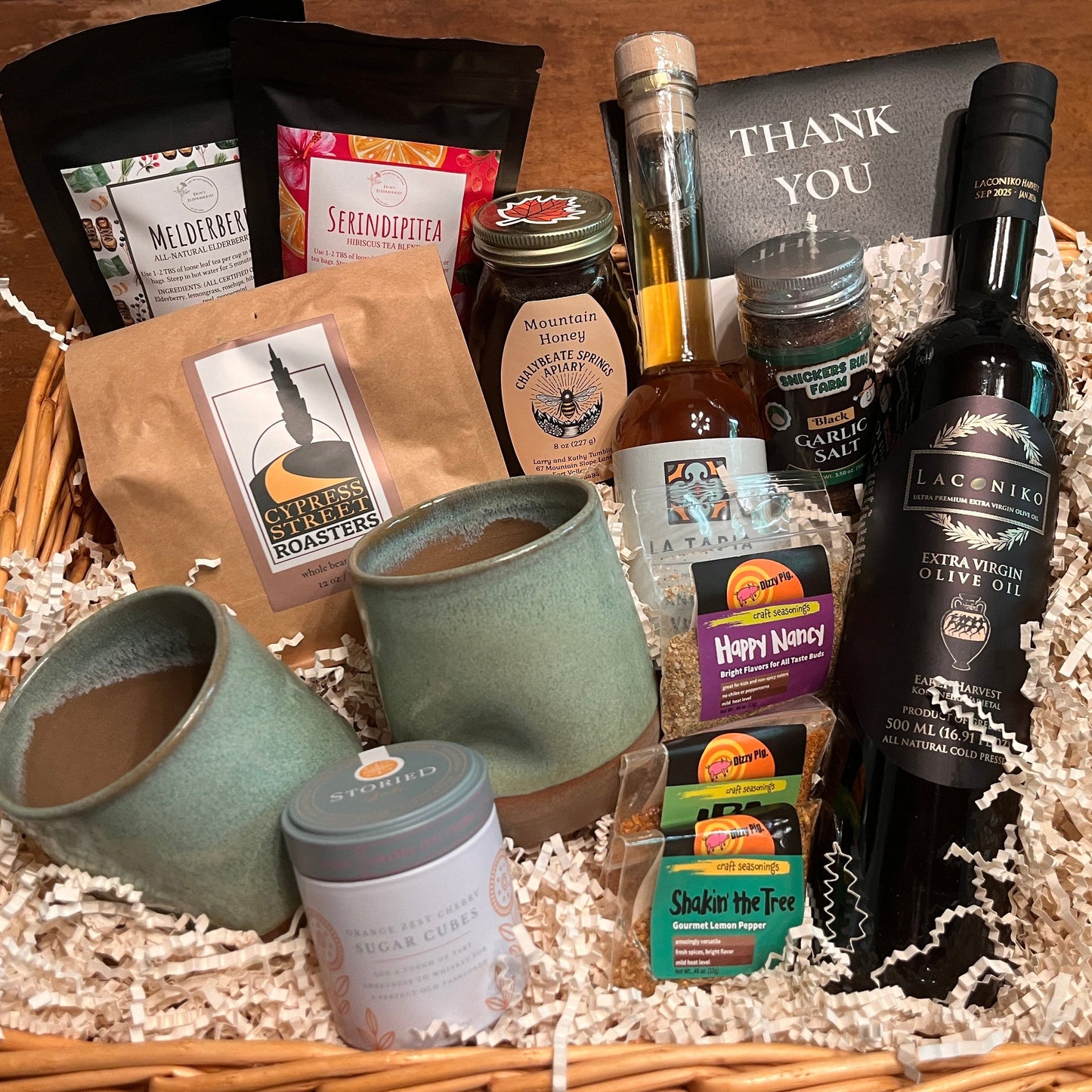 A gift box with local food items.