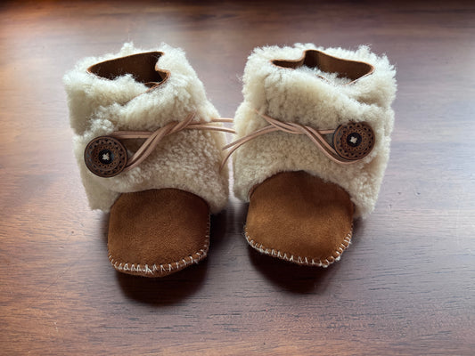 Handsewn wool sherpa baby booties